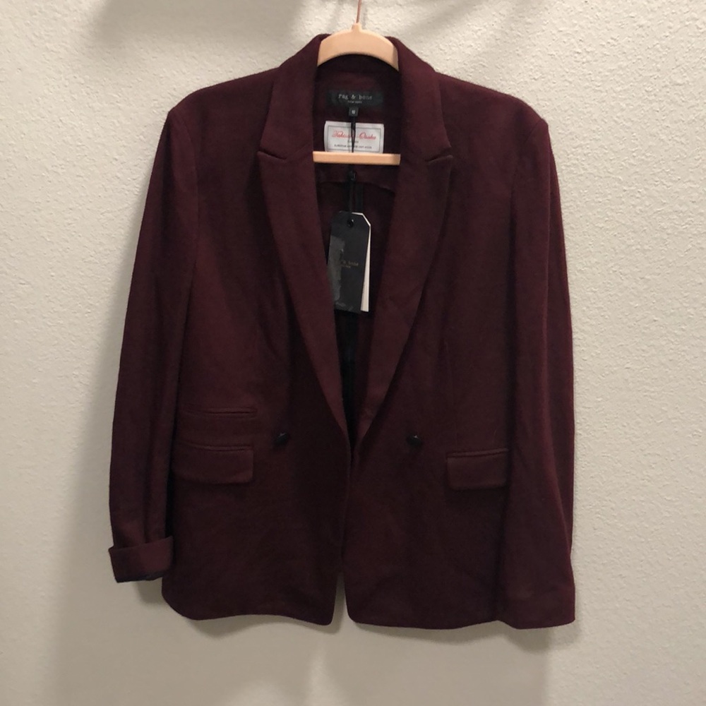 Rag & Bone Burgundy Wool Blazer Size 10 Tailored Double-Breasted Fall Essential - Picture 4 of 11